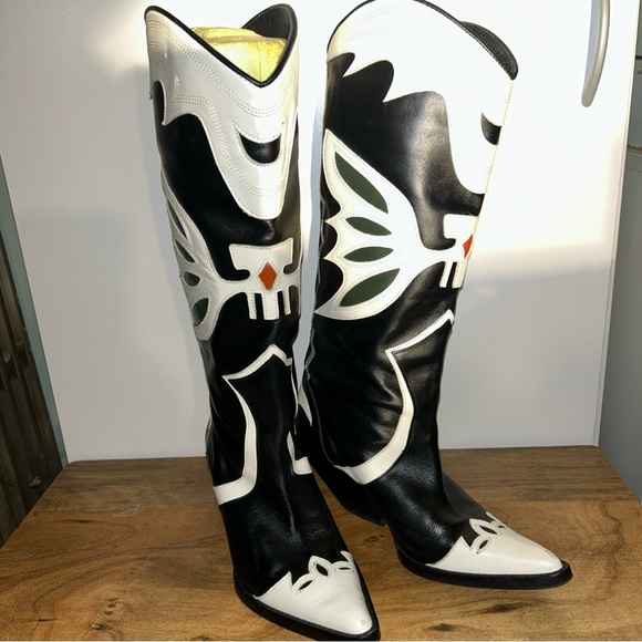 Zara Shoes - Zara Black and White leather Western Boots made in Spain 7.5